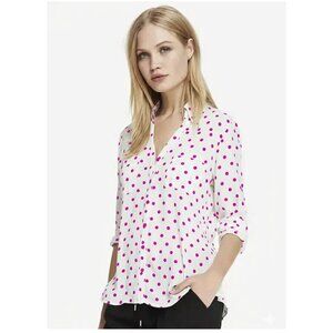 Silky White/Ivory Top with Pink Dots Sz S